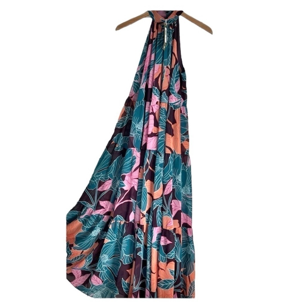 Trina Turk NWT Sunglasses Maxi Dress Tropical Print Teal,Pink,Tangerine Sz M - Picture 6 of 14